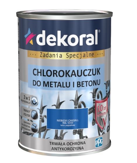 Chlorokauczuk do metalu i betonu niebieski chagall RAL 5010 0,9 l DEKORAL