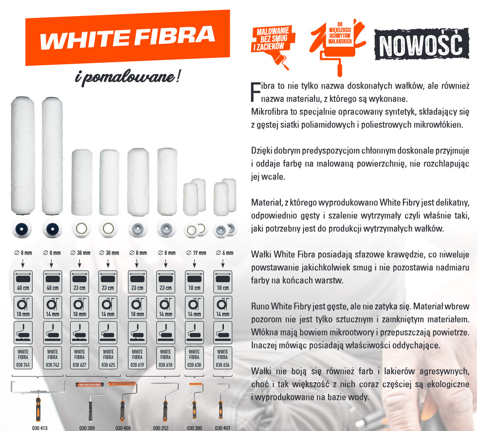 Wałek V-PRO White Fibra 23 cm/ 8 mm MOTIVE