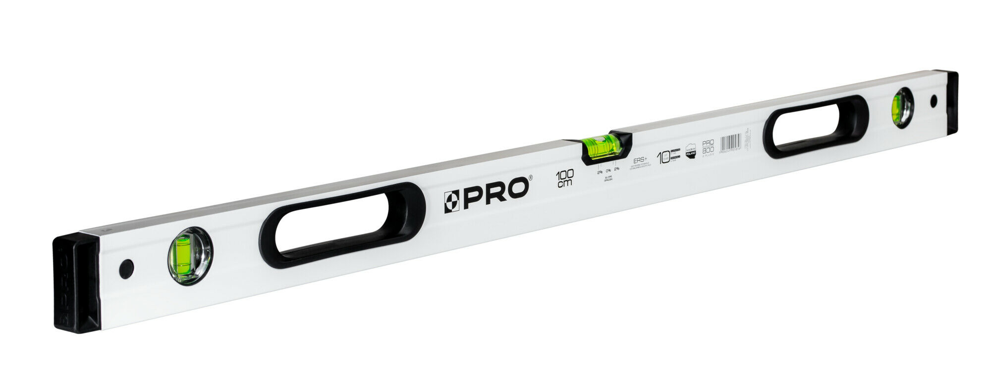 Poziomnica 100 cm Pro800 biała dwustronnie frezowana z uchwytami i libellą 2%