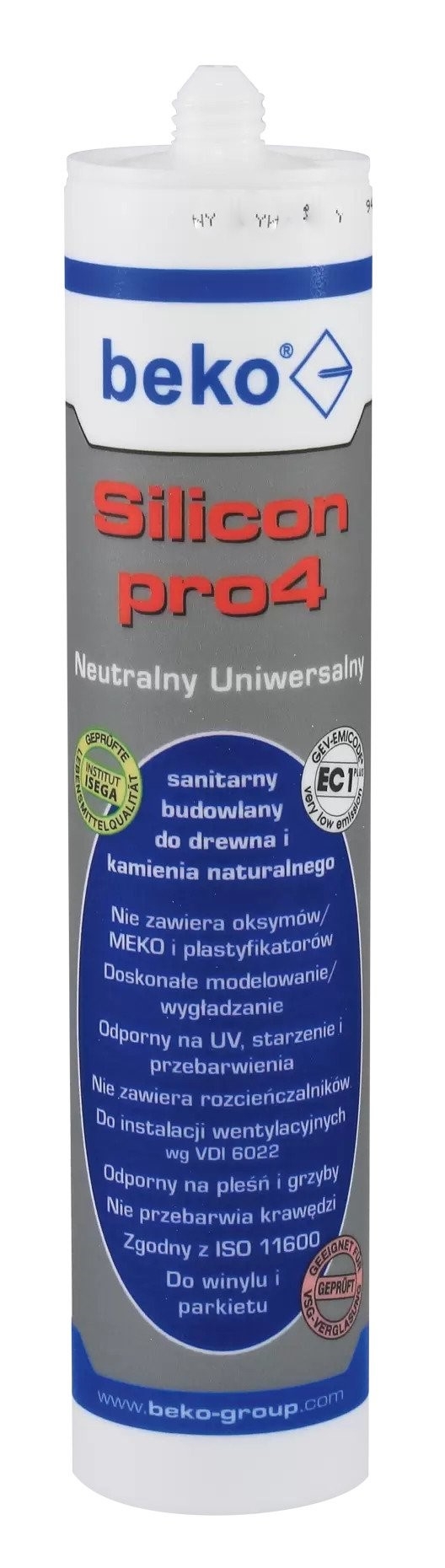 Silikon pro4 310 ml kolor: srebrny budowlany, sanitarny do drewna i kamienia naturalnego BEKO